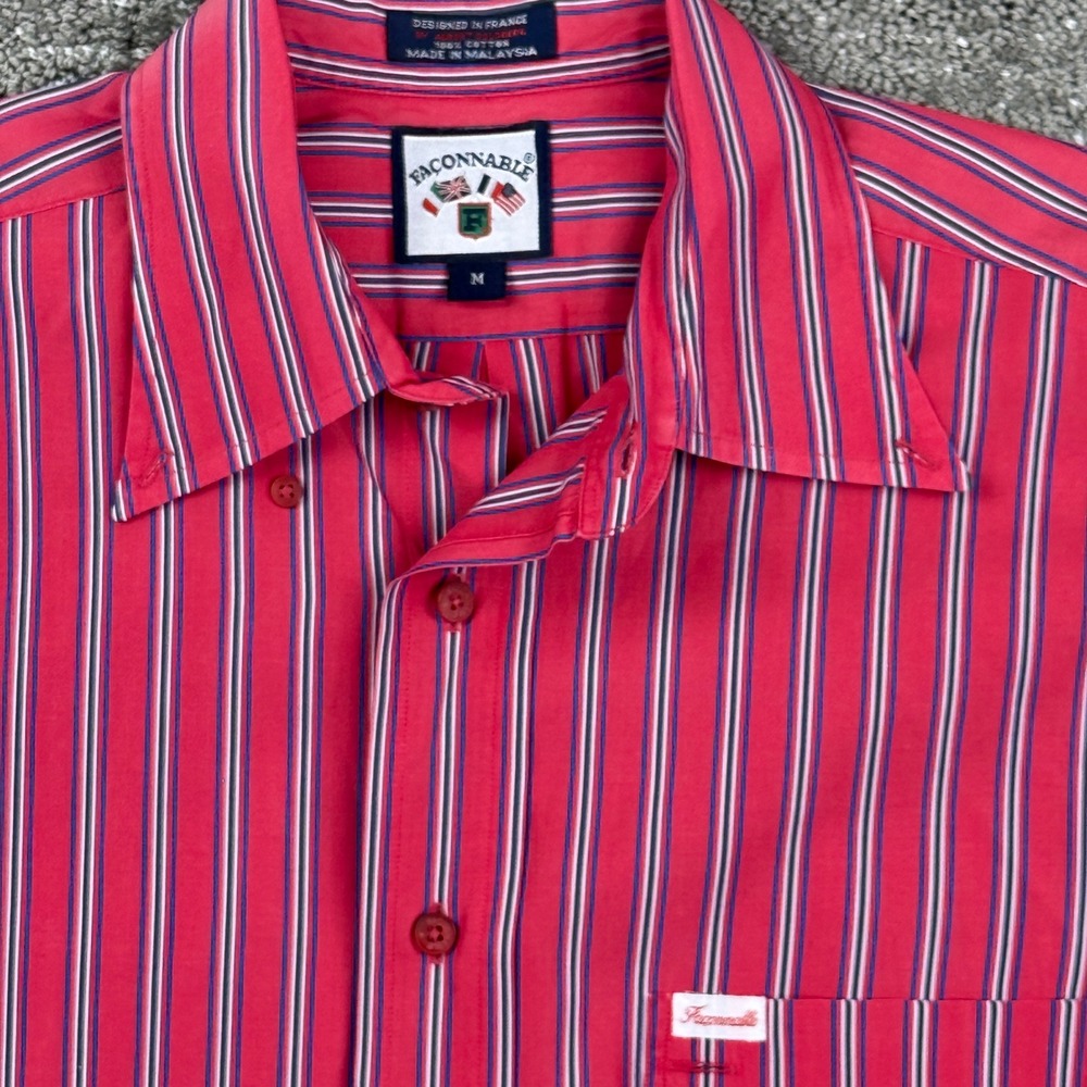 VTG Faconnable Shirt Mens M Red Striped Long Sleeve Button Down Albert Goldberg